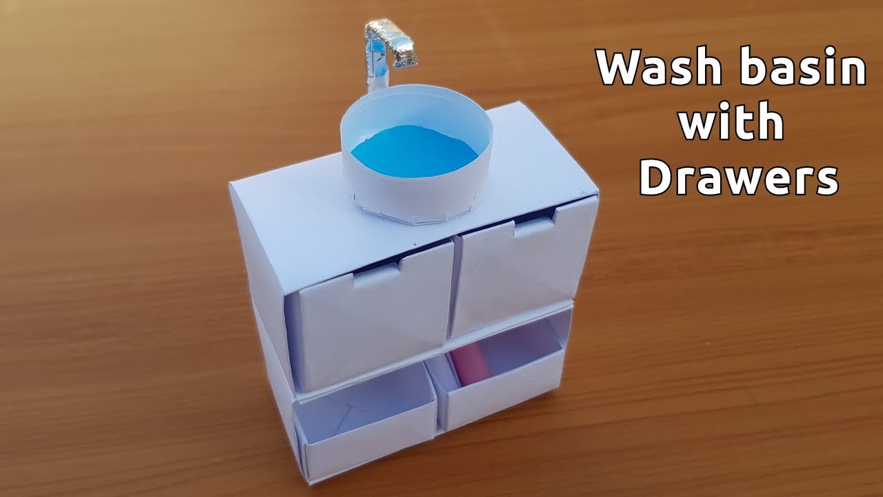 DIY Mini paper wash basin /sink for dollhouse | Origami Paper furniture Easy | Miniature paper craft