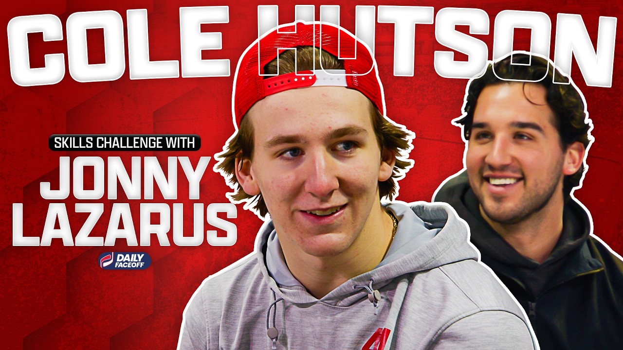 Cole Hutson vs Jonny Lazarus in a Skills Challenge at Agganis Arena👀