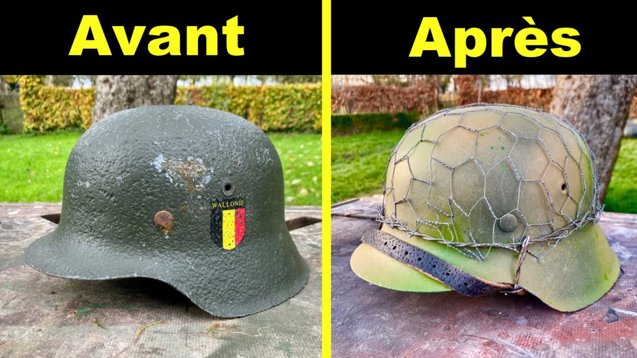Restauration d'un Stahlhelm M42 camouflé