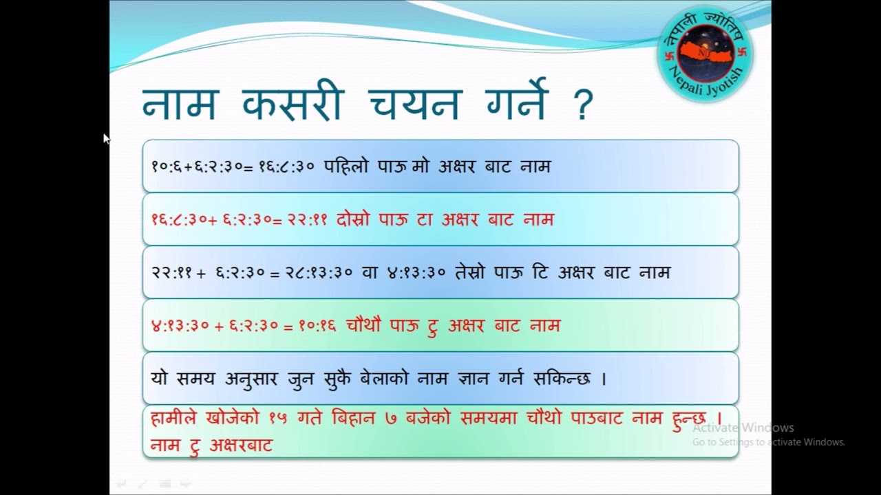 नामाकरण, नाम निकाल्ने सजिलो बिधि