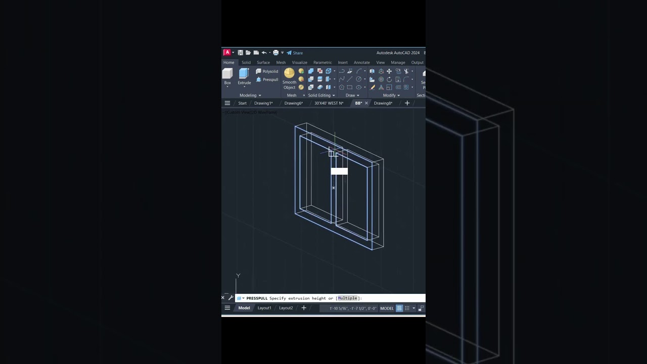 AutoCAD 3D Modeling Tutorial | How to Create Window Using Box and PressPull Command in AutoCAD 3D
