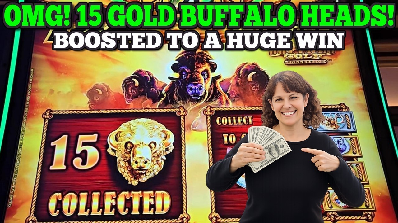 OMG! HUGE WIN! 15 GOLD BUFFALO HEADS! BUFFALO GOLD ON WONDER 4 BOOST GOLD SLOT | Las Vegas Slots