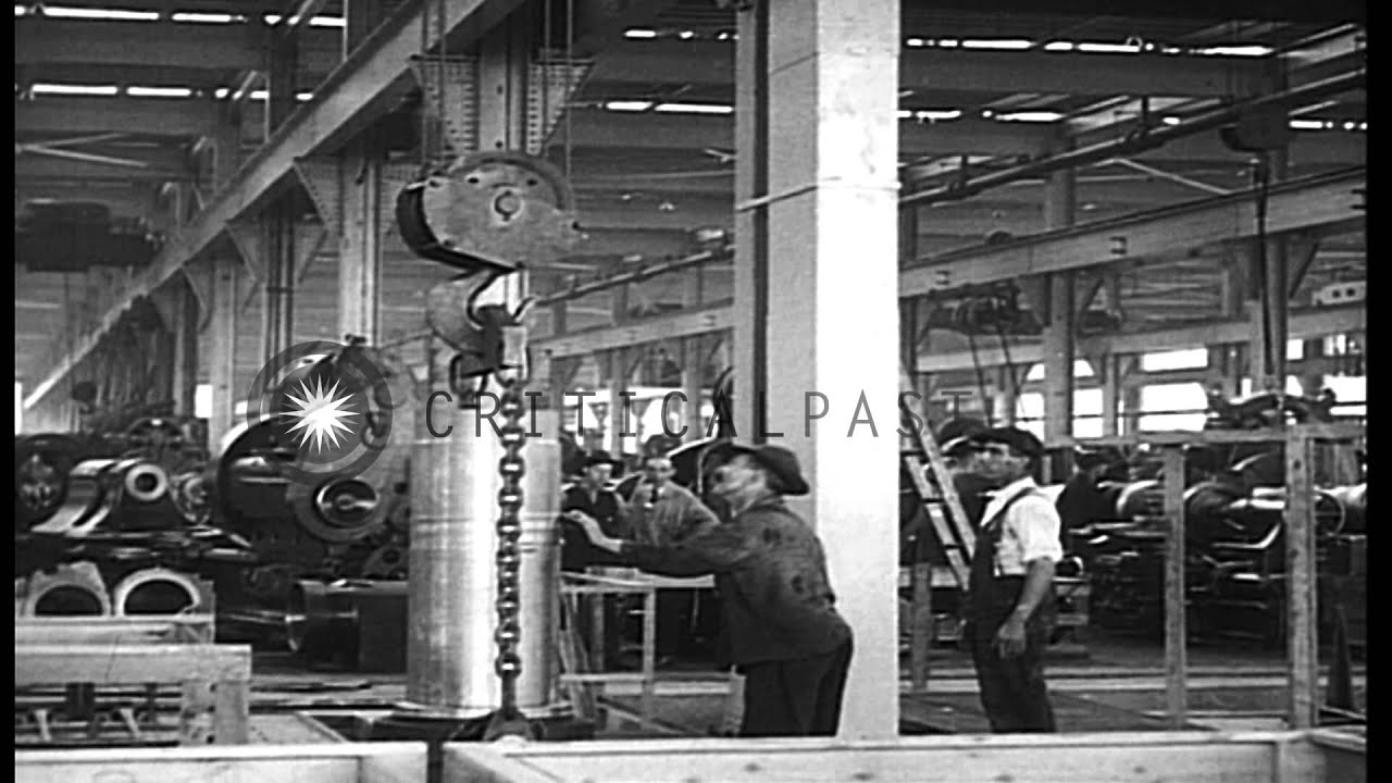Gun barrels are made and assembled in artillery at Bethlehem Steel company plant ...HD Stock Footage