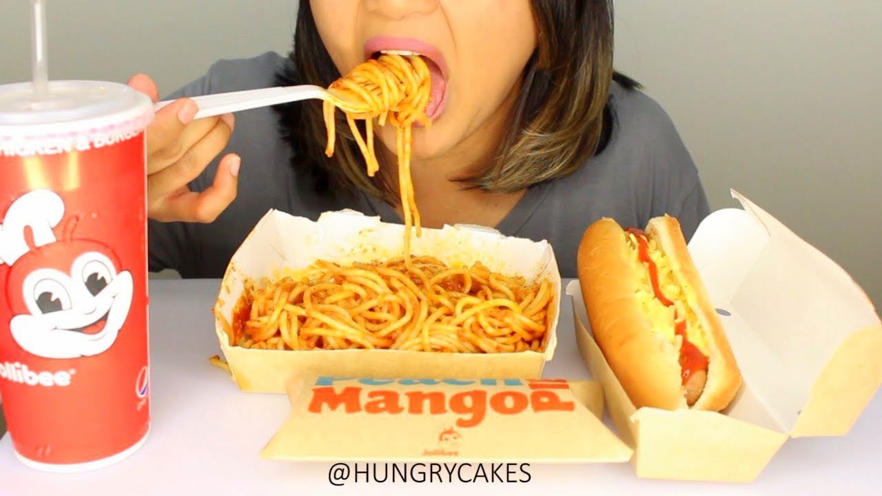 ASMR: Jollibee Spaghetti, Hot dog and Peach Mango Pie *EATING SOUNDS*