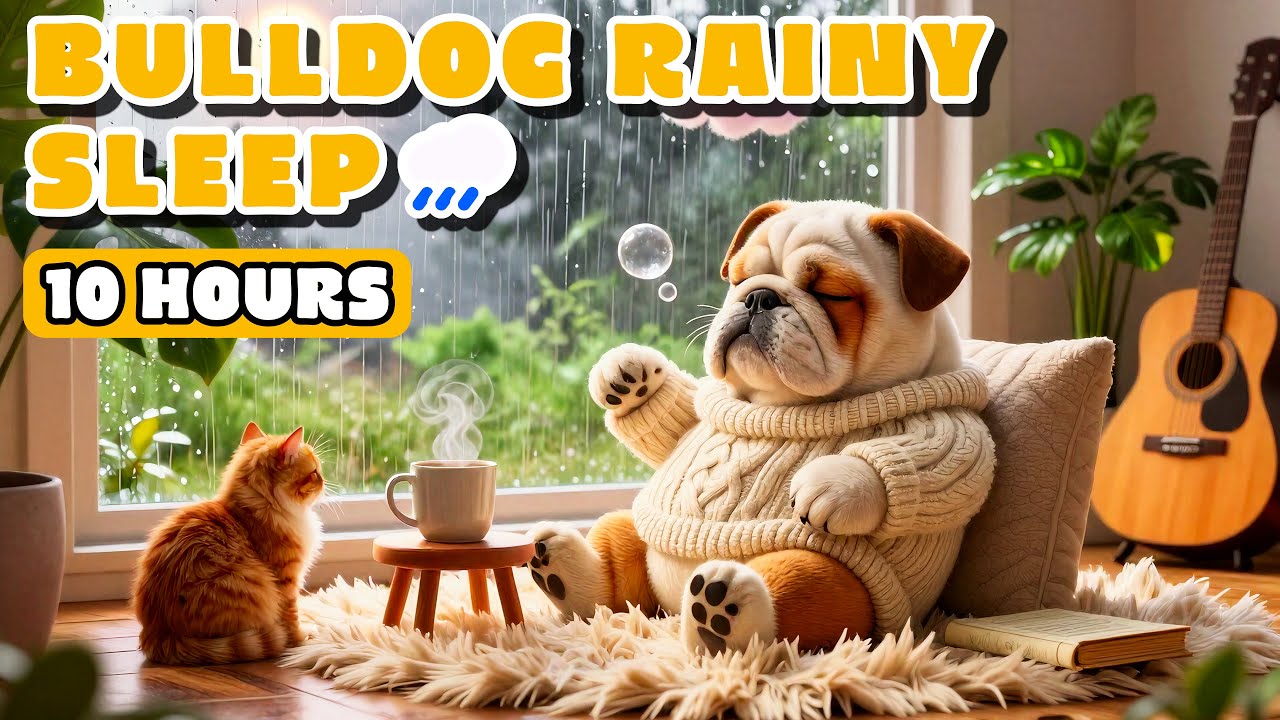 10 HOURS Rainy Day Lofi for English Bulldog 🌧 Cozy Rug & Guitar Sleep