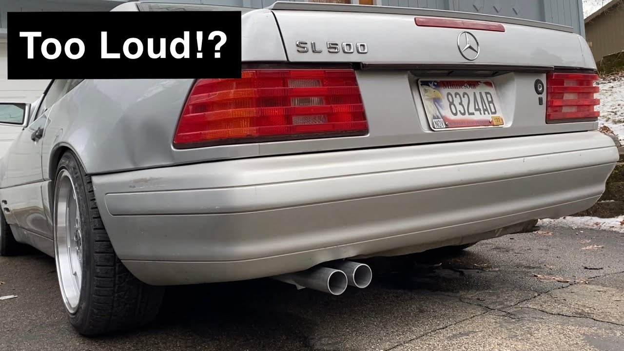 Удаление резонатора и глушителя на Mercedes SL500 M119 R129. Звуковые клипы из кабины и общий обзор!