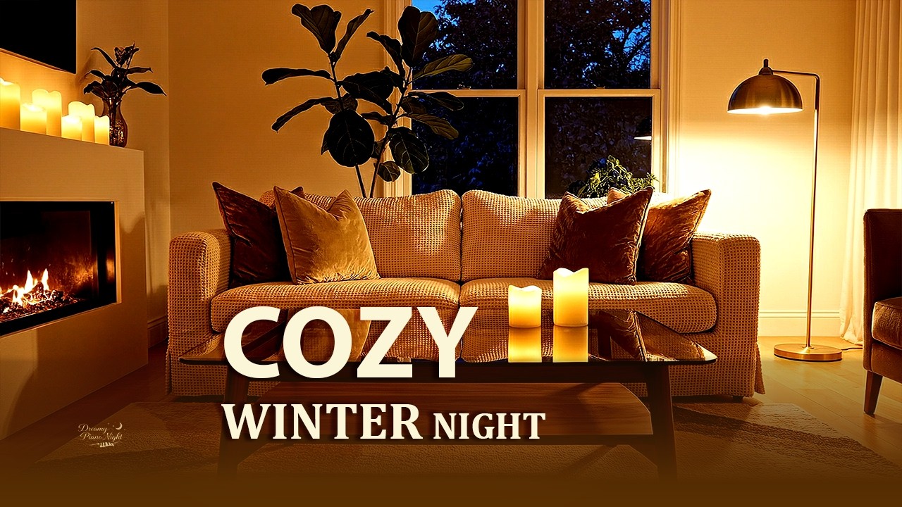 Cozy Winter Night Piano ❄️ Warm Fireplace  for Deep Sleep