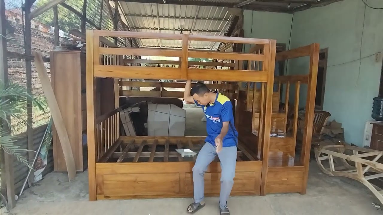 Tempat Tidur Anak Model Tingkat dari Kayu Jati Mebel Jepara