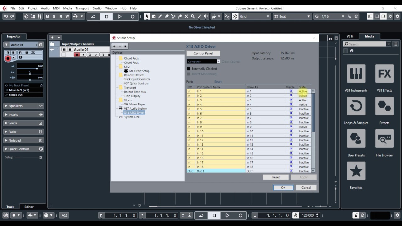Cubase and the Behringer XR18 as USB Interface for Recording