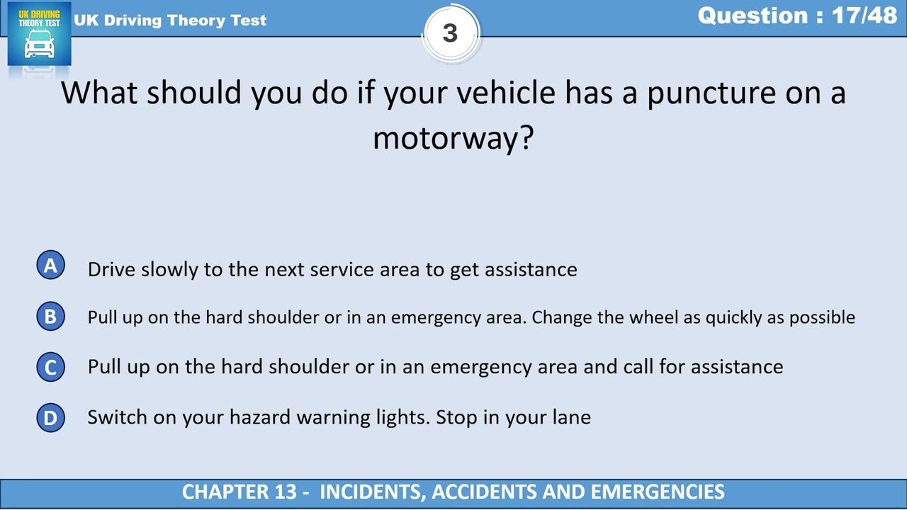Incidents, Accidents & Emergencies: Key Questions for the UK Driving Theory Test - Chapter 13