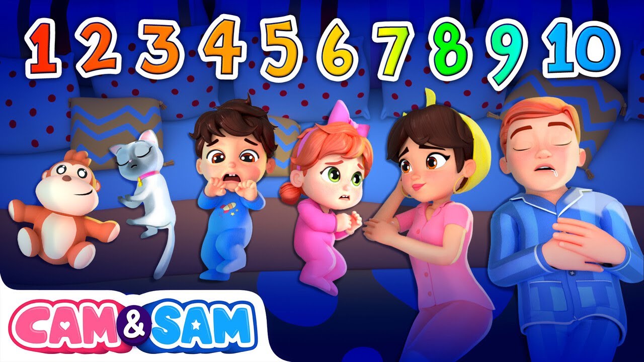 Diez en la cama 🧸 Canción de miedo a la oscuridad 💤 Rimas infantiles | Cam & Sam (Karaoke)