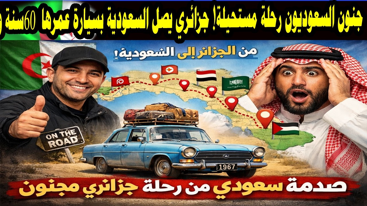 صدمة سعودي من جزائري قطع 5 دول بسيارة موديل 1967! 🚗😱رحلة مستحيلة! يصل السعودية بسيارة عمرها 60 سنة