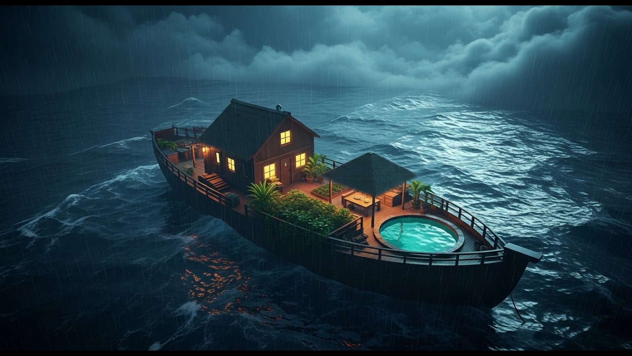 Cozy & Quiet Rainy Sea Life with Family on a Floating Ship | Ghibli Silent Days