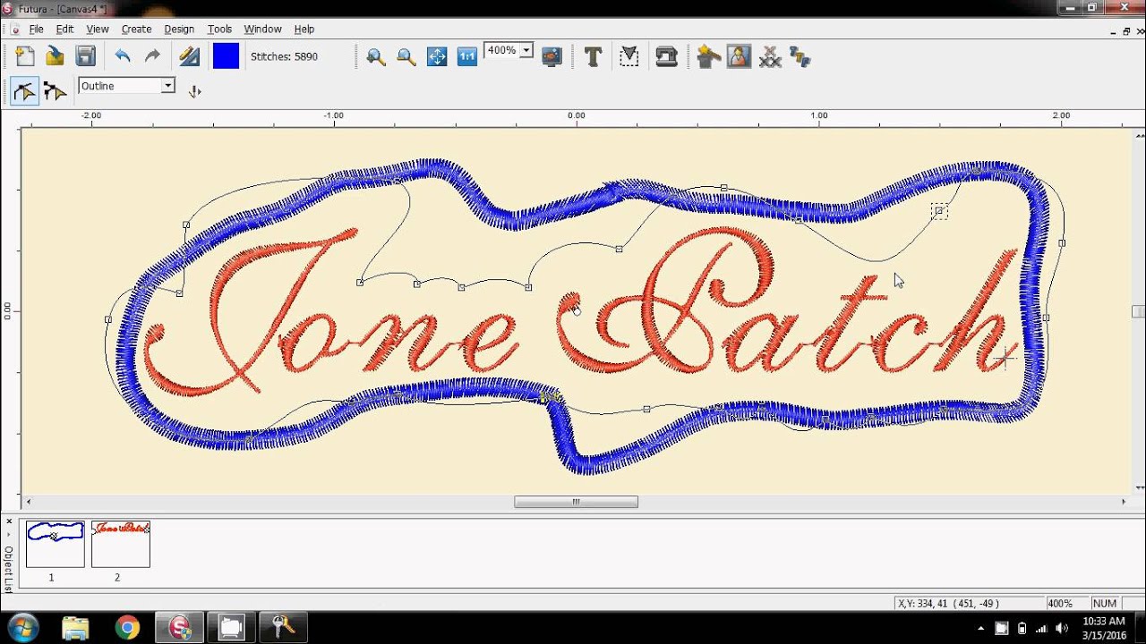 Using Singer software for a Satin outline border to text or image for a patch - for Jone