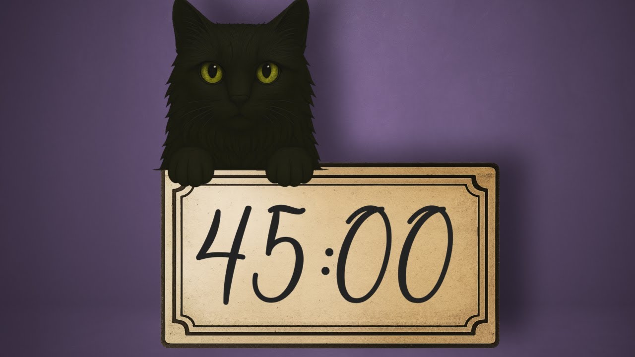 Black Cat Focus Timer – 45 Minute Countdown | Vintage Purple Ambience