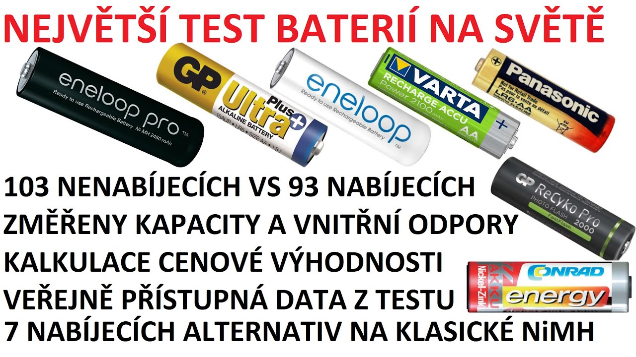 MEGATEST 196 typů AA baterií od 62 výrobců