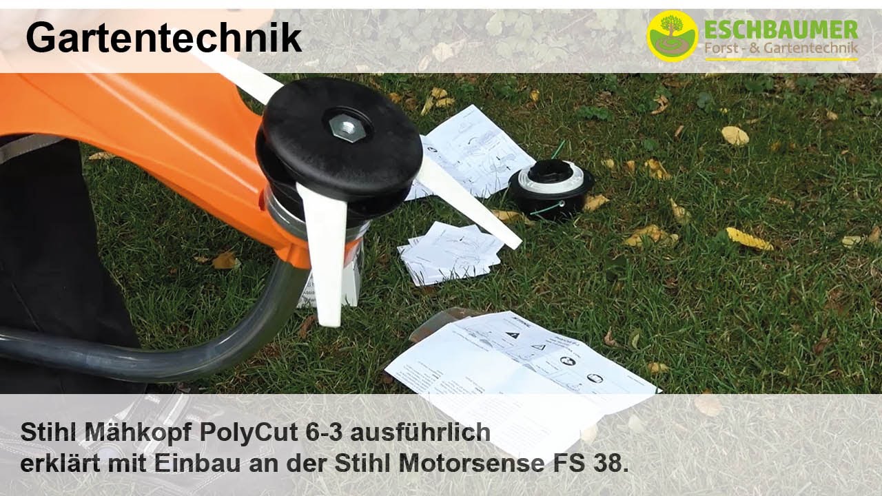 Stihl Mähkopf PolyCut 6-3 (PolyCut 7-3) ausführlich erklärt mit Einbau an der Stihl Motorsense FS 38