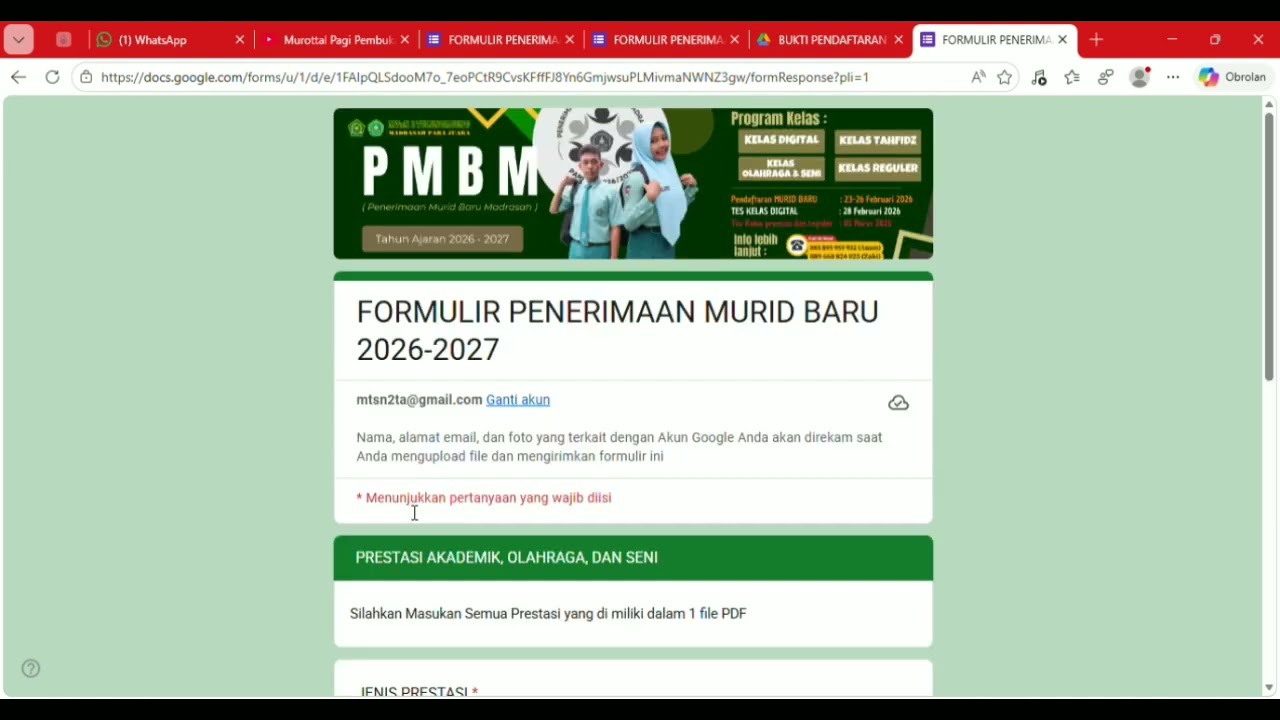 Panduan pendaftaran PMBM MTsN 2 TULUNGAGUNG tahun ajaran 2026/2027