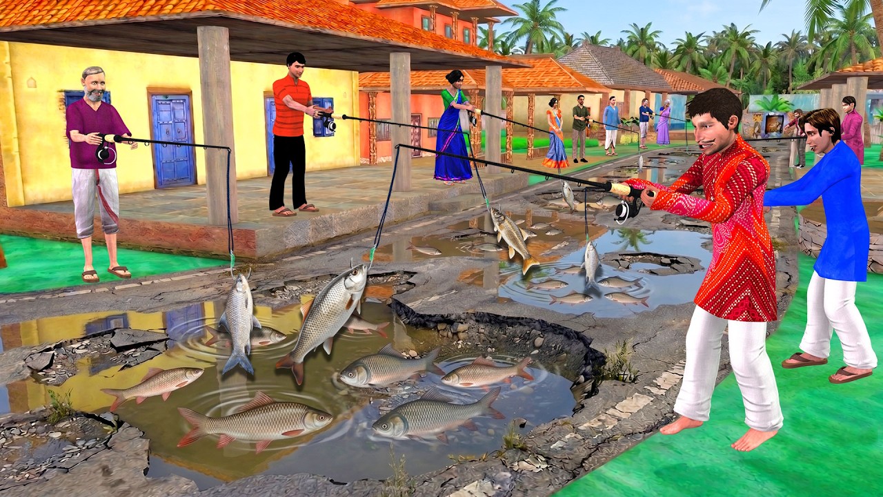 Villagers Fishing On Road Lalchi Sarpanch Build Road Hindi Kahani Hindi Moral Stories Comedy Video