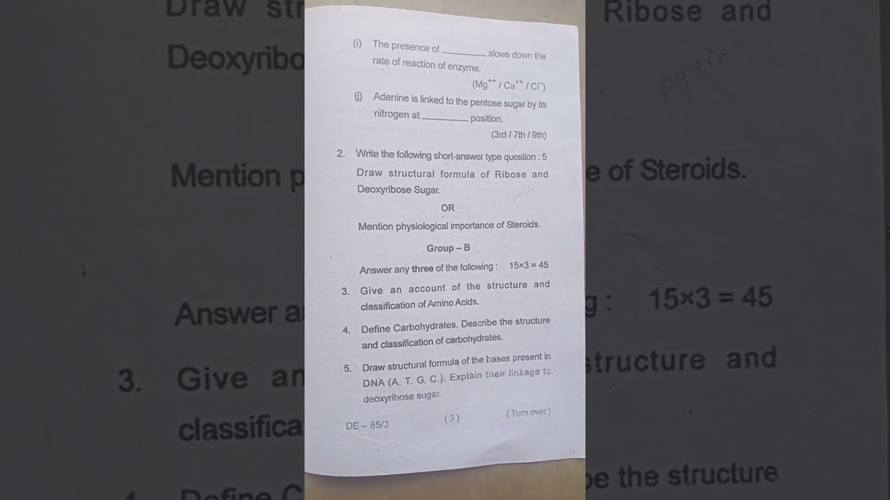 Zoology question paper CC-7 Biochemistry |Zoology honours question paper