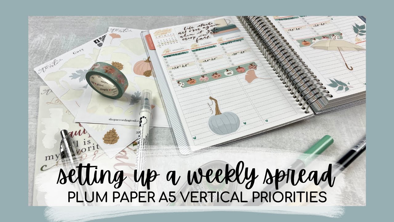 SETTING UP A WEEKLY SPREAD in my NEW A5 plum paper vertical priorities planner | PLAN WITH ME