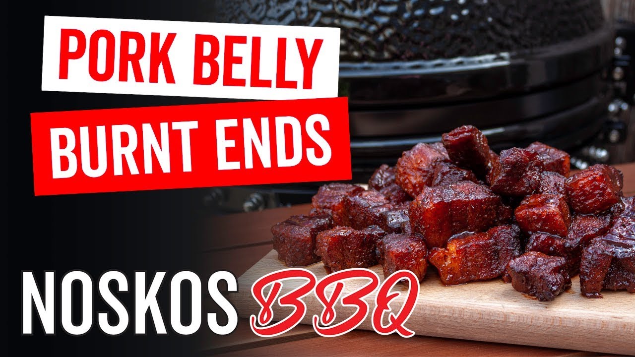 Pork Belly Burnt Ends van de BBQ. Langzaam, in rook gegaarde, buikspekblokjes