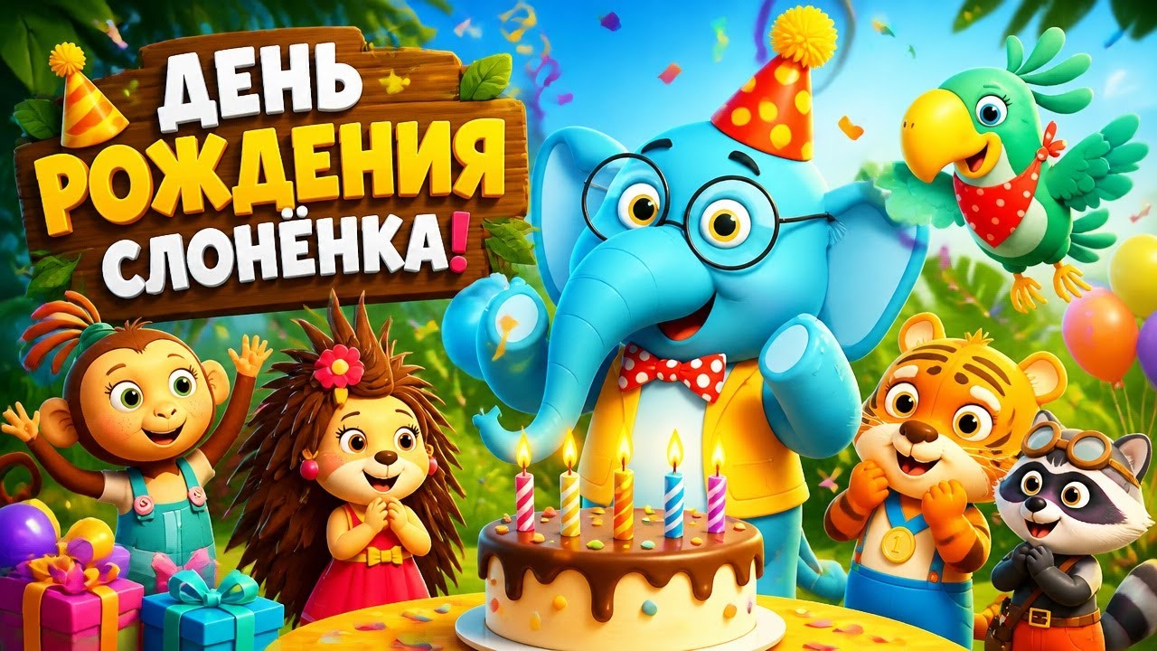 День рождения слоненка в Jungle Town. Игра для детей про зверят