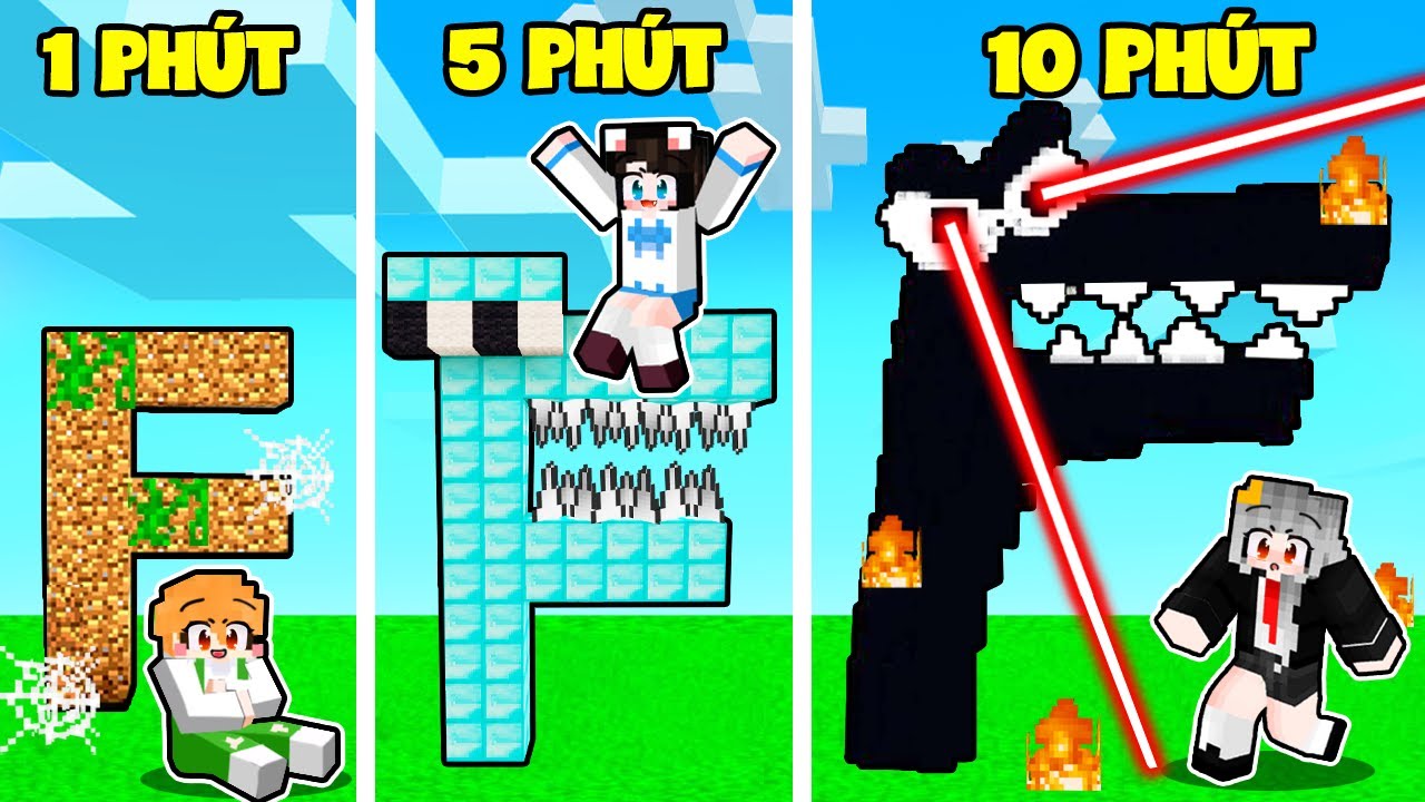 SAMMY THỬ THÁCH 24H XÂY NHÀ CHỮ CÁI ALPHABET LORE 1 PHÚT 5 PHÚT VÀ 10 PHÚT TRONG MINECRAFT