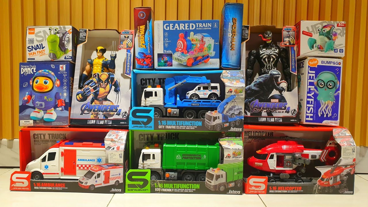 Unboxing Truk Oleng, Mobil Ambulans, Truk Pemadam, Excavator, Bajai, Helikopter