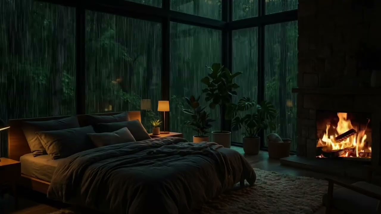 8 Hours Deep Sleep Rain & Fireplace 🔥🌧️ | Relaxing Night Sounds for Insomnia, Stress Relief