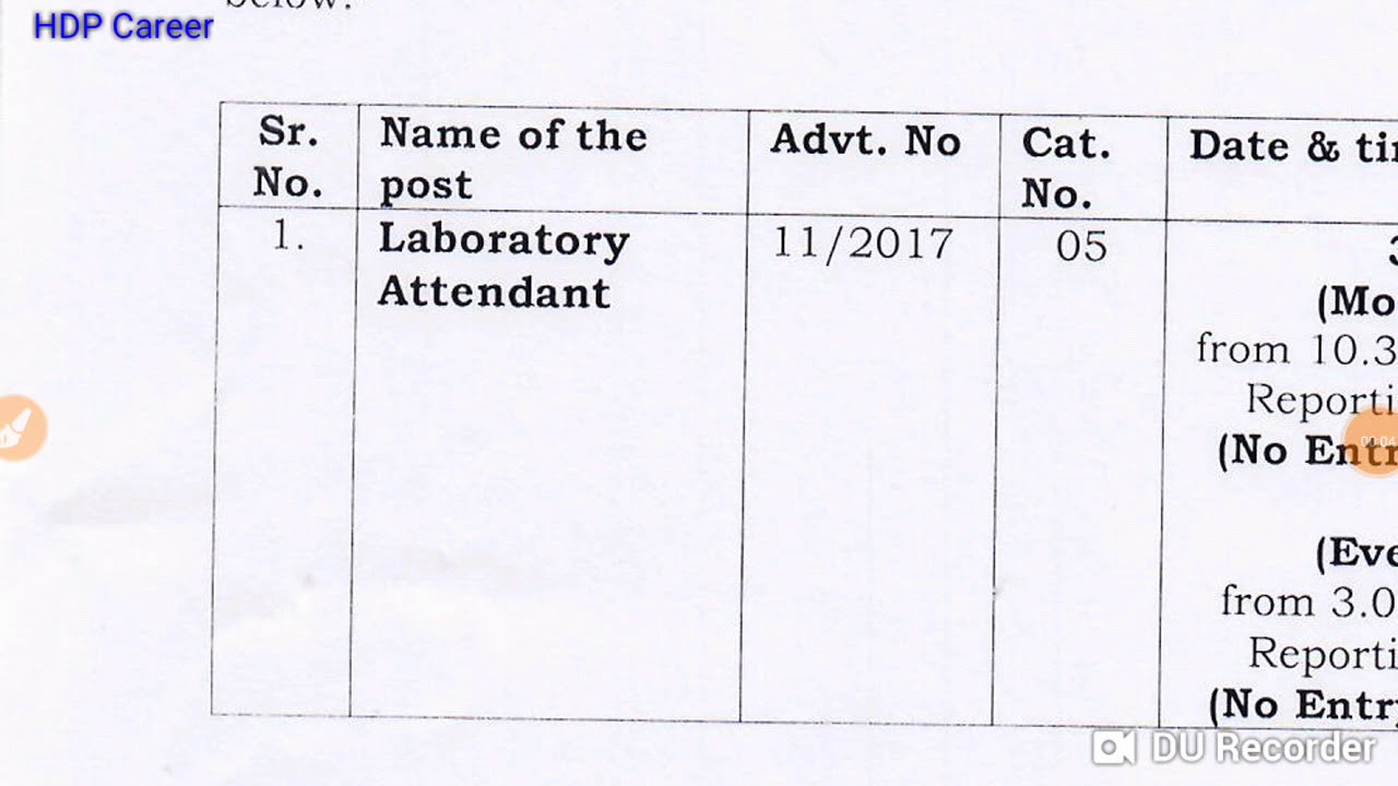 HSSC Laboratory Attendant Admit Card 2018 Written Exam Date 30-09-2018 Declared