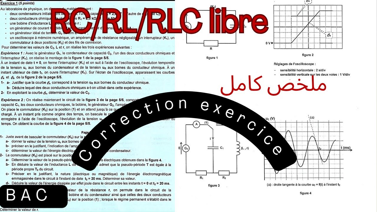 RC/RL/RLC libre :correction exercice /bac math et science