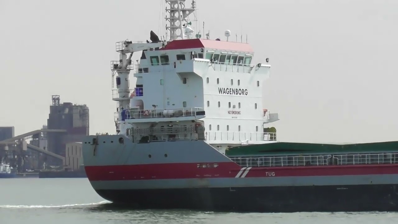 General cargo ship MANISA EMY 108 x 18m, leaving Rotterdam port Aug 2024.