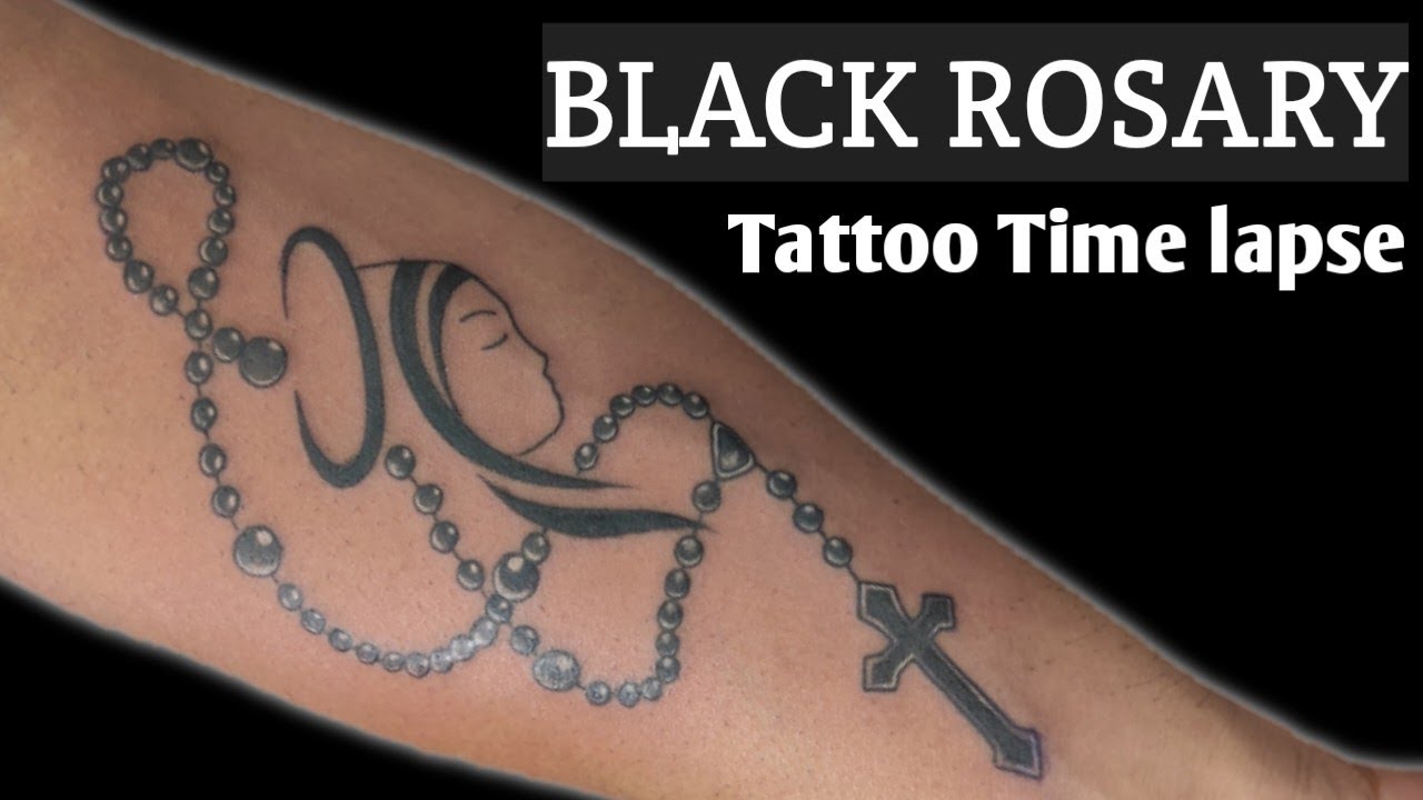 Black Rosary Tattoo on hand (Tattoo Time lapse)