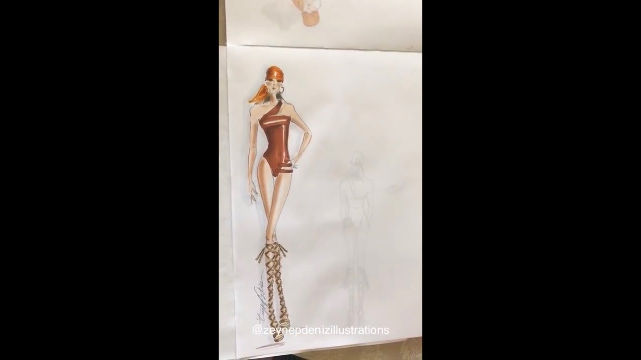 Swim Suit/marker rendering-Fashion sketch tutorial by ZEYNEP DENIZ