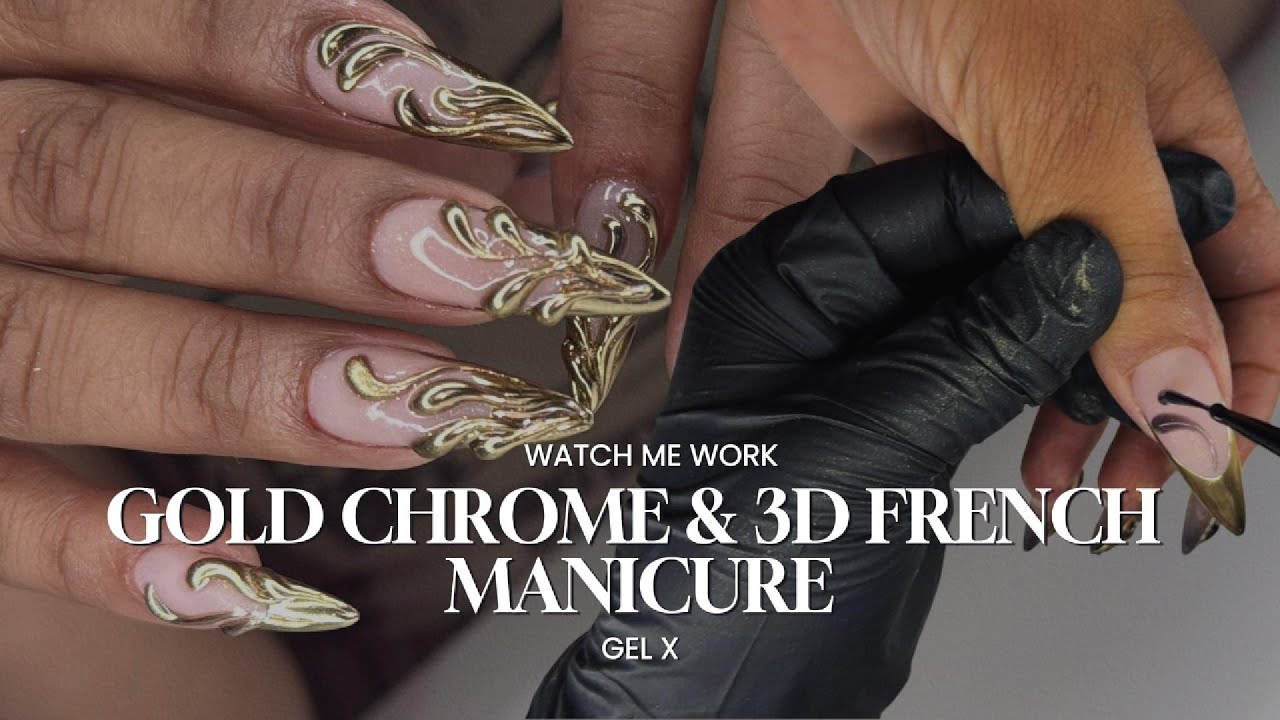 watch me work. gold chrome 3d french manicure for my mom