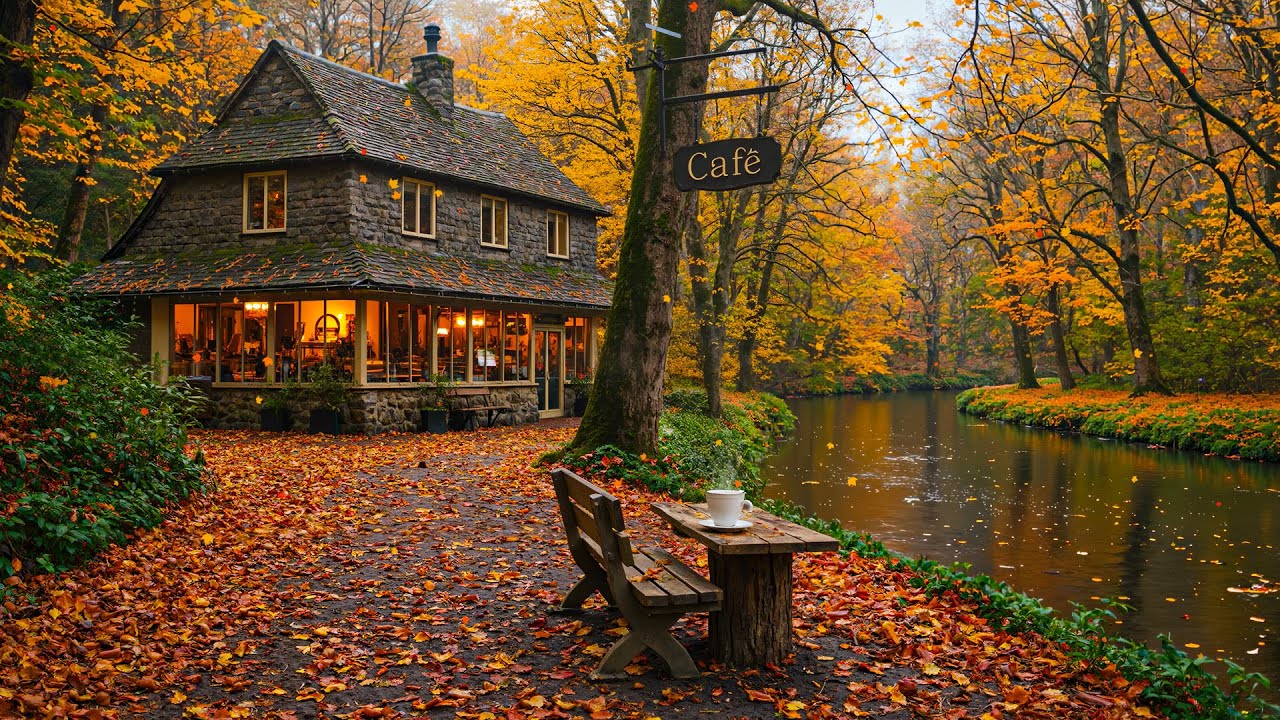 Smooth Jazz at a Riverside Café 🍁 Autumn Ambience for Deep Focus & Calm Vibes