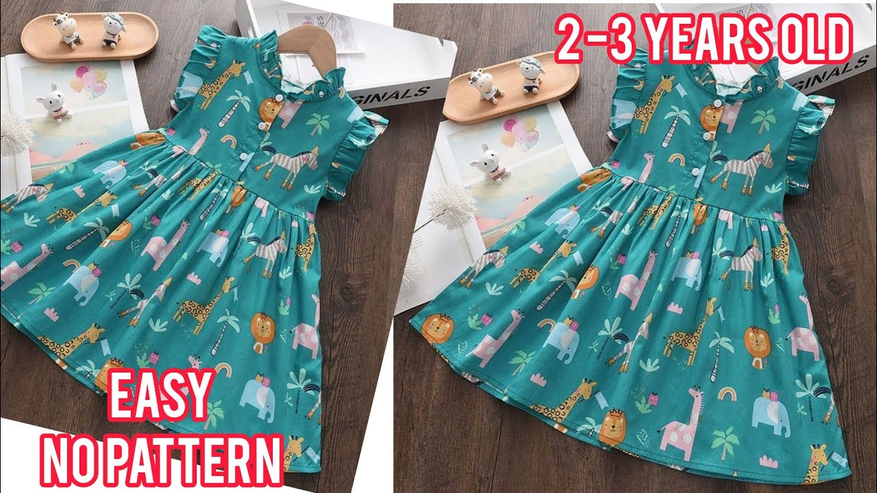 Easy pattern to make kids dress// diy dress 2-3 years old//no pattern//sewing