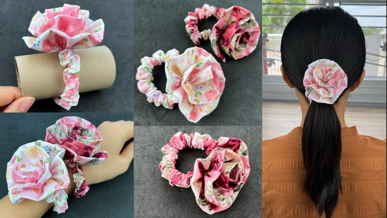 DIY Scrunchies ✅✅ Flower Scrunchies making Sewing Tutorial. DIY Hair Scrunchies.