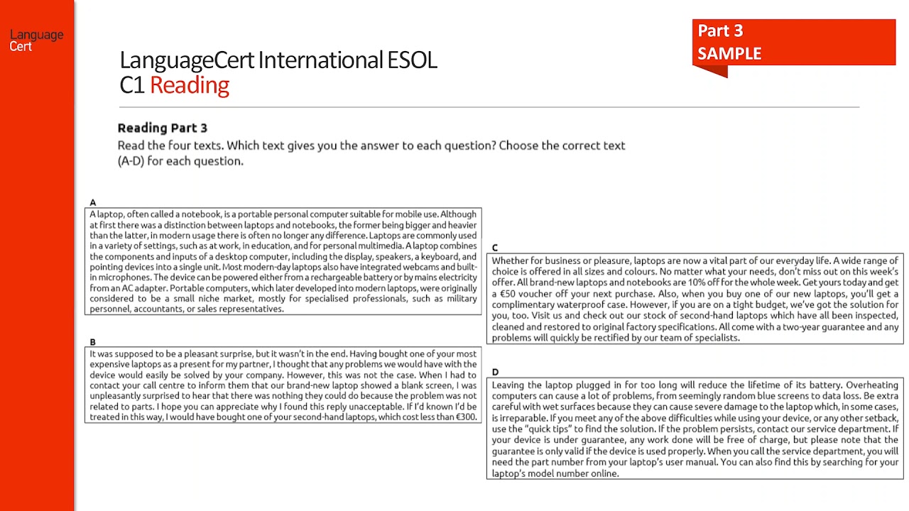 LanguageCert International ESOL Exploring C1 (Expert) Reading