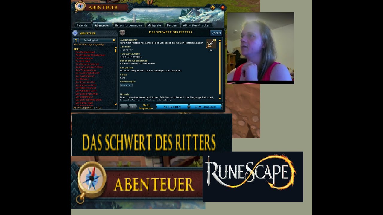 Ich Entdecke die Welt von Runescape 3:🍒 wir machen das Abenteuer Das Schwert des Ritters