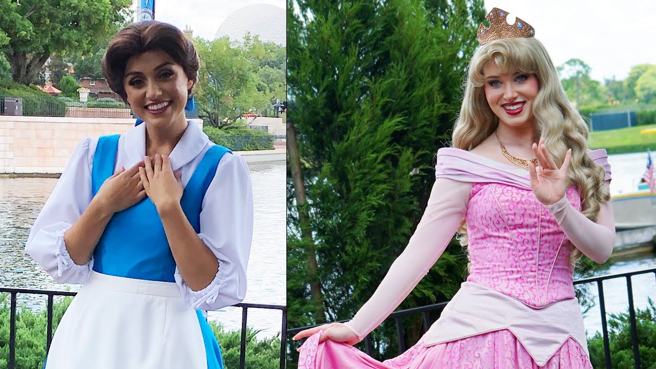 Belle and Aurora New Distanced Meet and Greet at Epcot France PLUS Princess Promenade Cavalcade