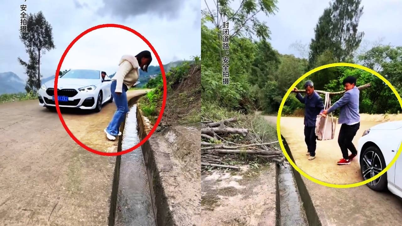 The young man and his father built a roadside bridge together.