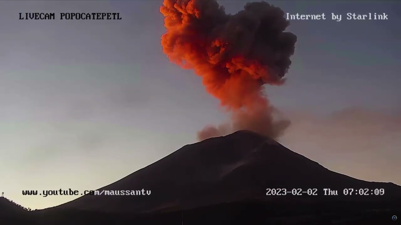Popocat&eacute;petl Volcano Eruption: Witness the Blood-Red Ash Cloud! Feb 2, 2023, Mexico
