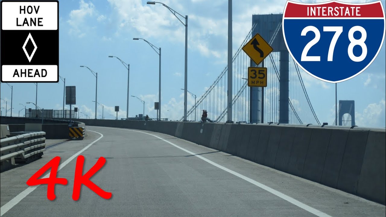 ⁴ᴷ Verrazzano-Narrows Bridge westbound (HOV Lane) [4K VIDEO]