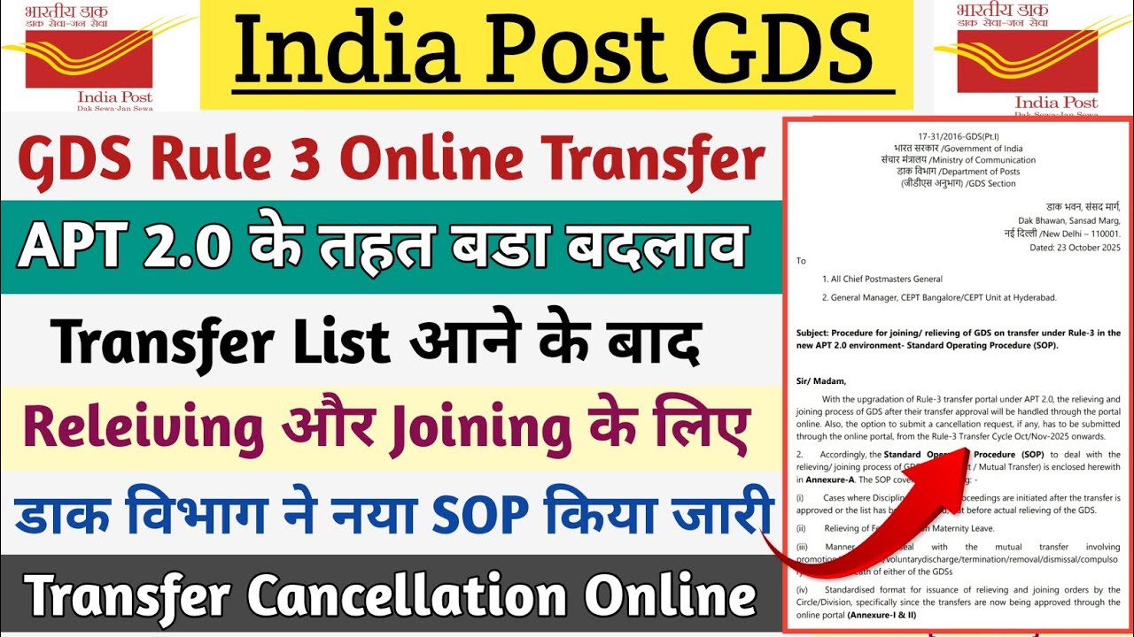 After the release of GDS Rule 3 Transfer List, relieving and joining will now be done online in A...