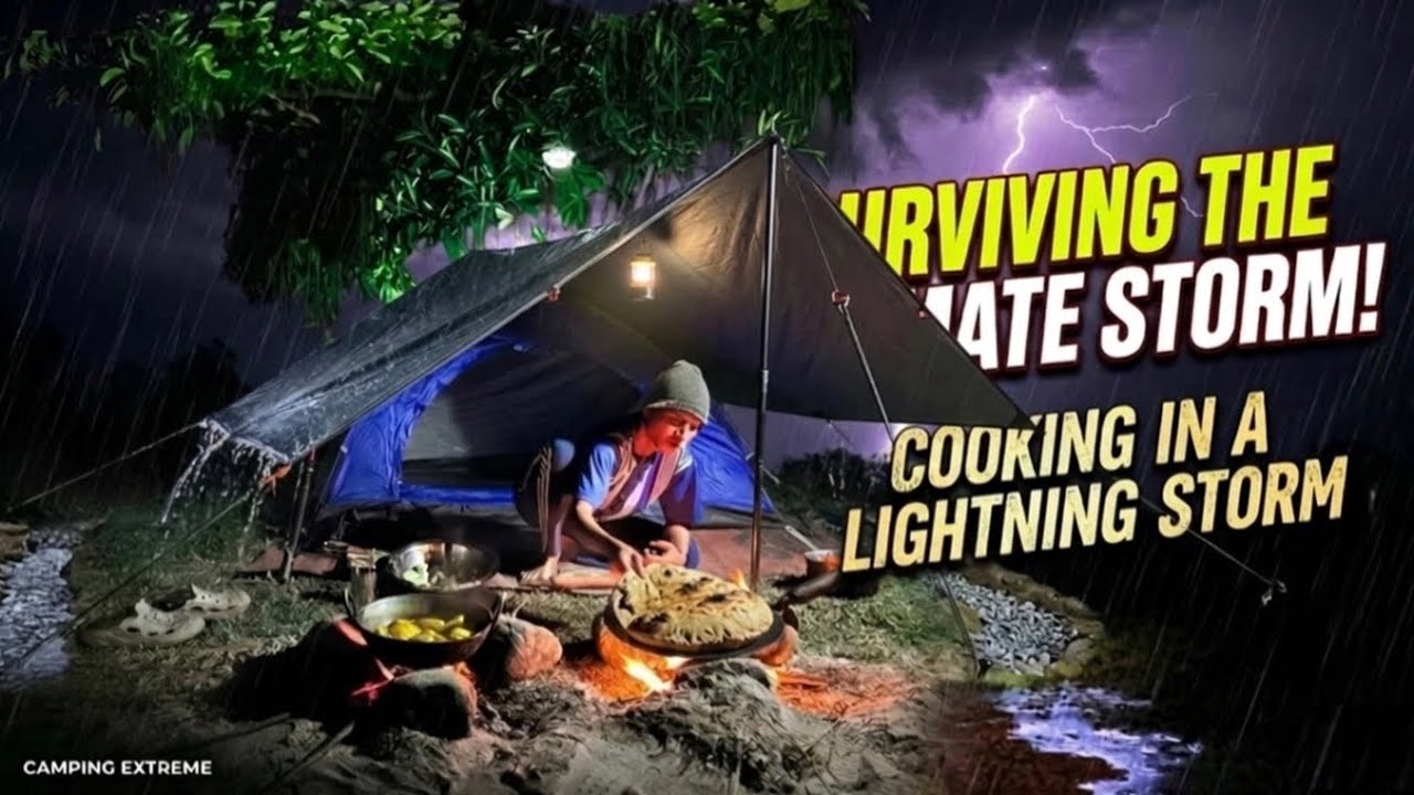 Heavy Rain Camping | Solo Camping In Full Night Heavy Rain 