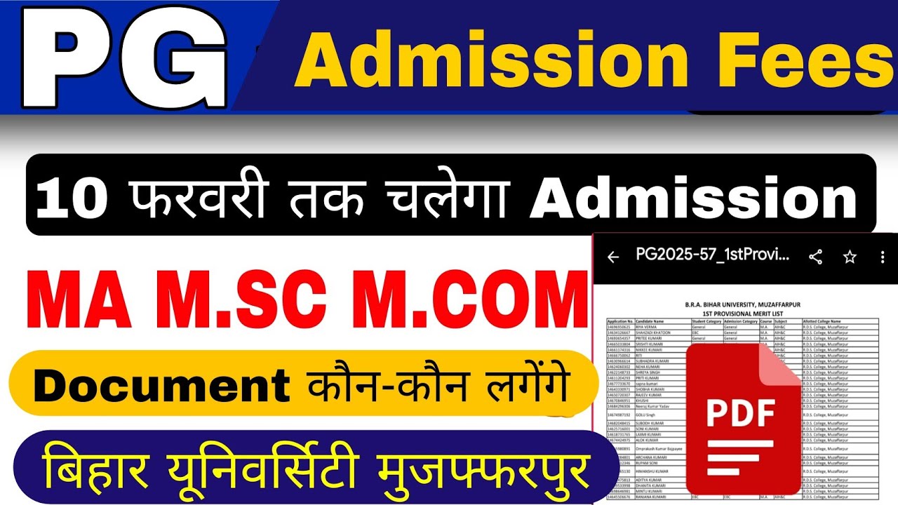 brabu pg admission fees 2025-27,bihar university pg admission documents ma m.sc m.com merit list adm