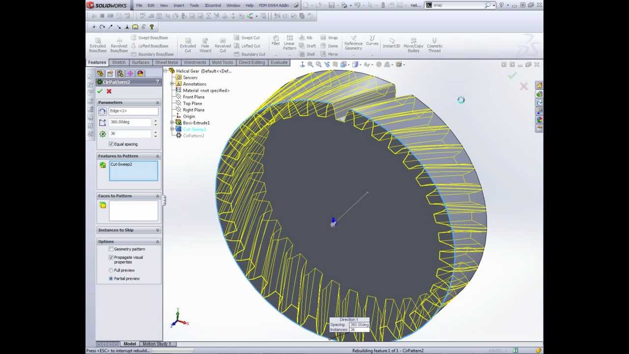 Helical Gear Creation in SolidWorks 2012