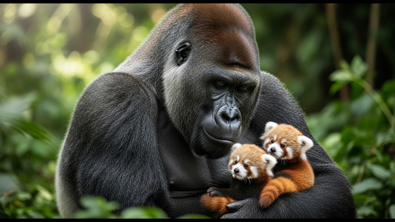 Silverback Gorilla Adopts Abandoned Red Panda Cubs | Incredible Interspecies Bond